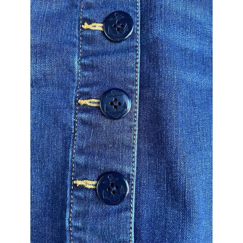 Talbots Denim Nautical Button Skirt - Size 8P - Dark Blue wash Blue